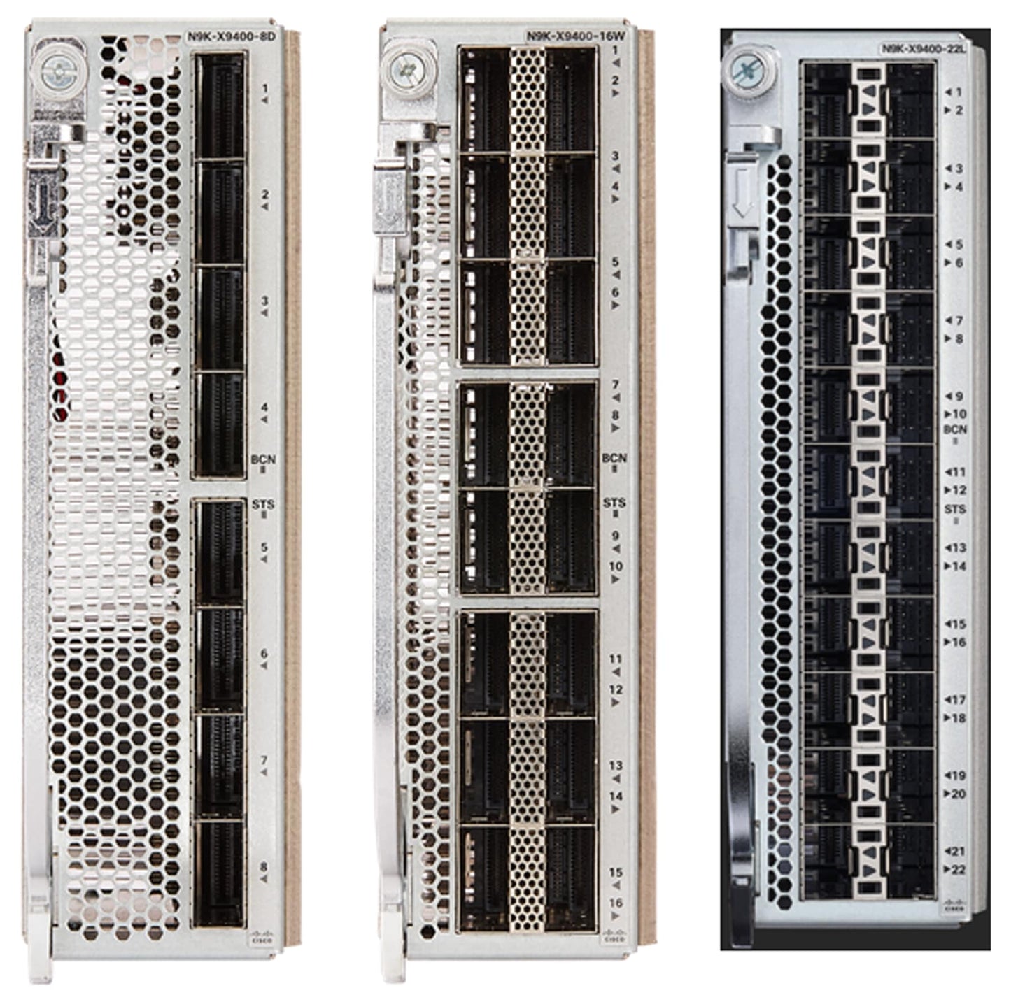 Cisco N9K-X9400-22L line card in silver Dell server rack