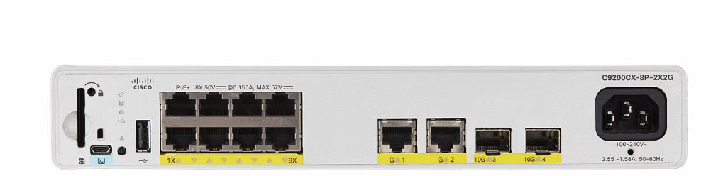 Cisco C9200CX-8P-2X2G-A | 8x 1G, PoE+ 240W, 2x 10G SFP+ & 2x 1G SFP uplinks, Advantage
