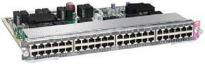 Cisco WS-X4648-RJ45V-E | Catalyst 4500E | 48x 1GbE RJ-45 (10/100/1000); PoE: 802.3af (15.4W/port); uplinks: n/a; license: n/a