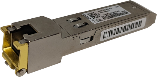 Cisco SFP-1G-T-X 1GbE copper SFP transceiver module with silver-gold metallic housing