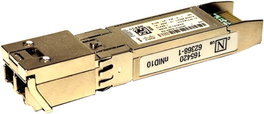Cisco S10G-LR-PM-D-I 10G SFP+ transceiver module, gold metal with label