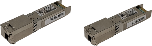 Two identical inqua7eta-labeled silver SFP+ 10GBASE-LR BiDi transceivers for Cisco S10G-BU-PM-D-I