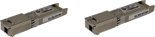 Two Cisco S10G-B40D-PM-D-I SFP+ transceivers labeled innia76e1a