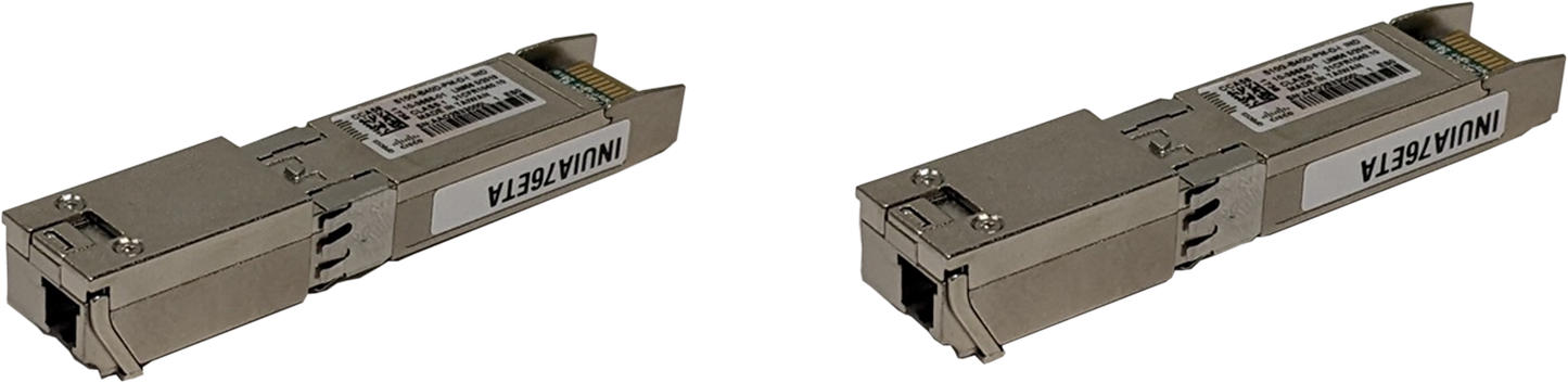 Two identical Cisco S10G-B40U-PM-D-I SFP+ transceivers labeled innia76e1a