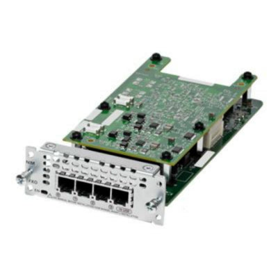 Cisco NIM-4BRI-NT/TE module with green circuit board and silver frame