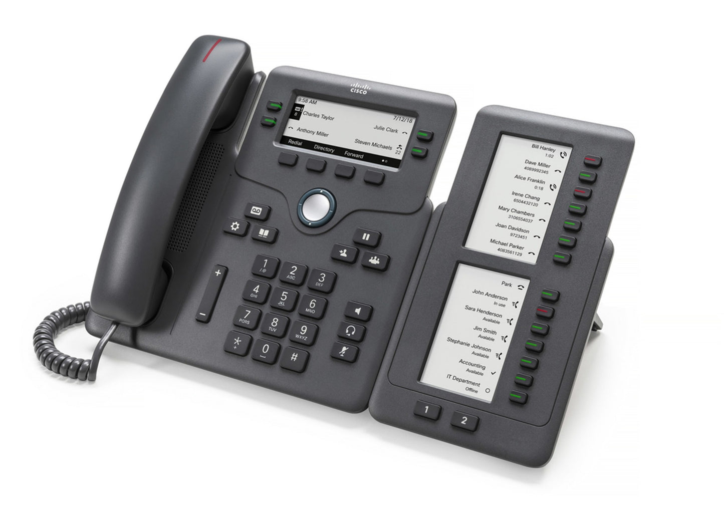 Cisco CP-68KEM-3PCC | Key Expansion Module | Dual greyscale LCDs | 14 line keys + 2 page buttons | 6800 Series MPP (3PCC)