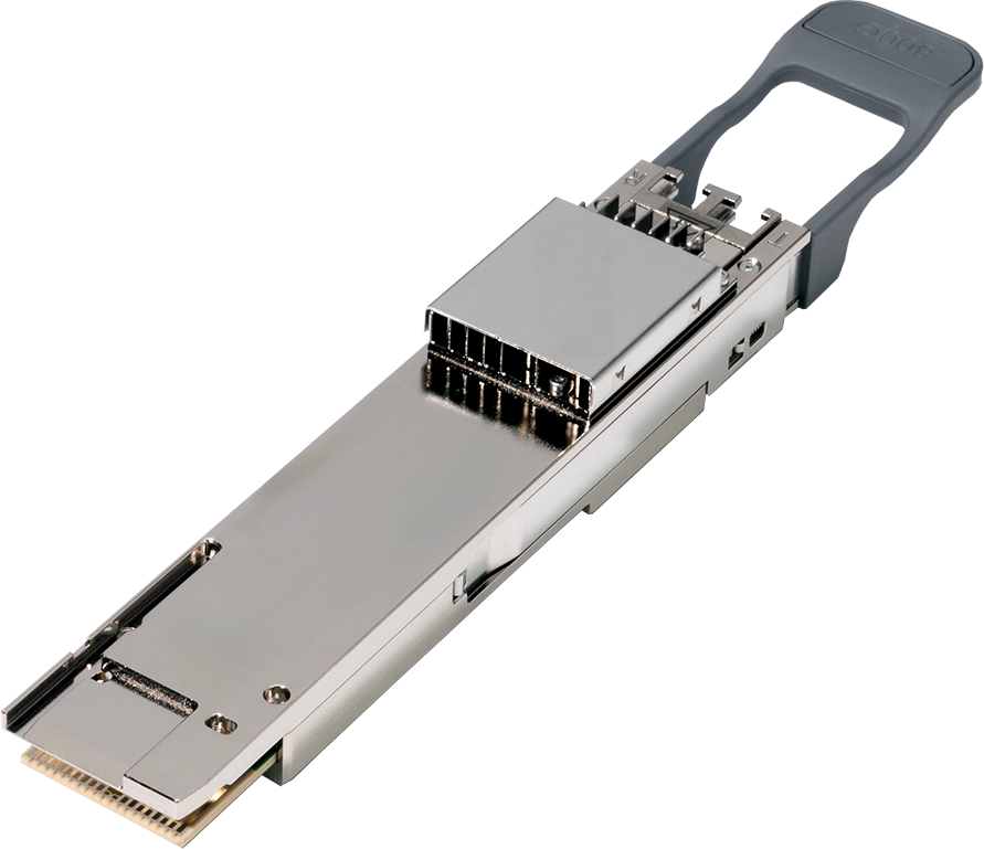 Cisco DP08SFP8-ZRB-BD silver SFP+ transceiver with gray handle, gold pins