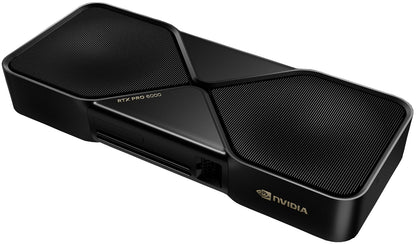 Black nvidia rtx pro 6000 graphics card with 96gb gddr7 ecc and angular design featuring textured speaker grilles