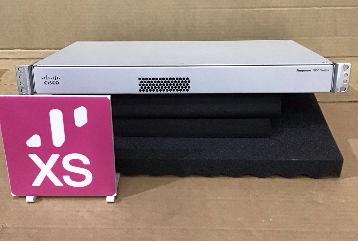 Silver cisco firepower 1120 firewall network security appliance with perforated front panel and rack-mount brackets