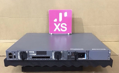 Gray metal juniper ex4300-24p server rack with 24x1g rj45 ports 4x10g sfp+ uplinks and poe 802.3at ventilation back view