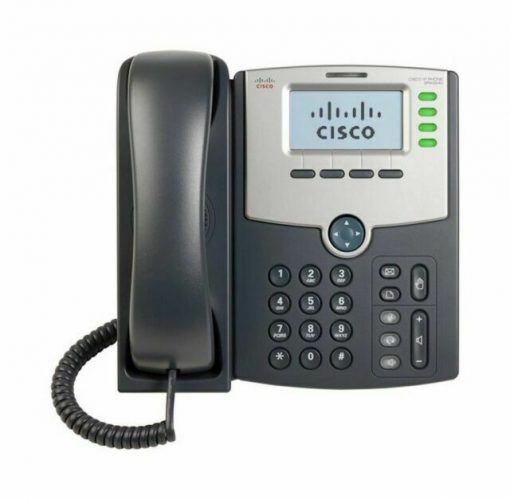 Cisco SPA504G | 4-line SIP IP phone, 2x 10/100 switch, PoE 802.3af Class 2, backlit LCD, HD voice (G.722), RJ-9 headset