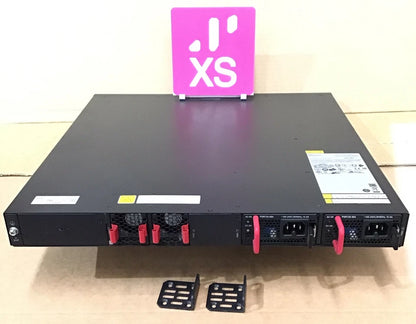 Black enterprise-grade hpe jh326a server rack back with red power connectors and ventilation grilles in 1u form factor