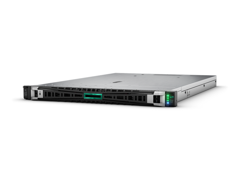 Silver hp proliant dl380 gen10 server with green and blue led indicators on front panel for enterprise use