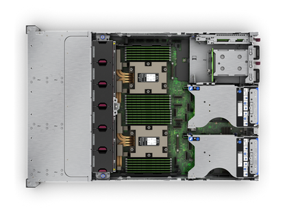 Silver server chassis with green ram modules and heat sinks hpe proliant dl385 gen11 2u dual amd epyc server