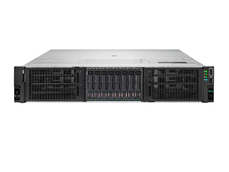 Silver and black hp proliant dl380a gen11 2u gpu server rack with multiple drive bays and front panel indicators