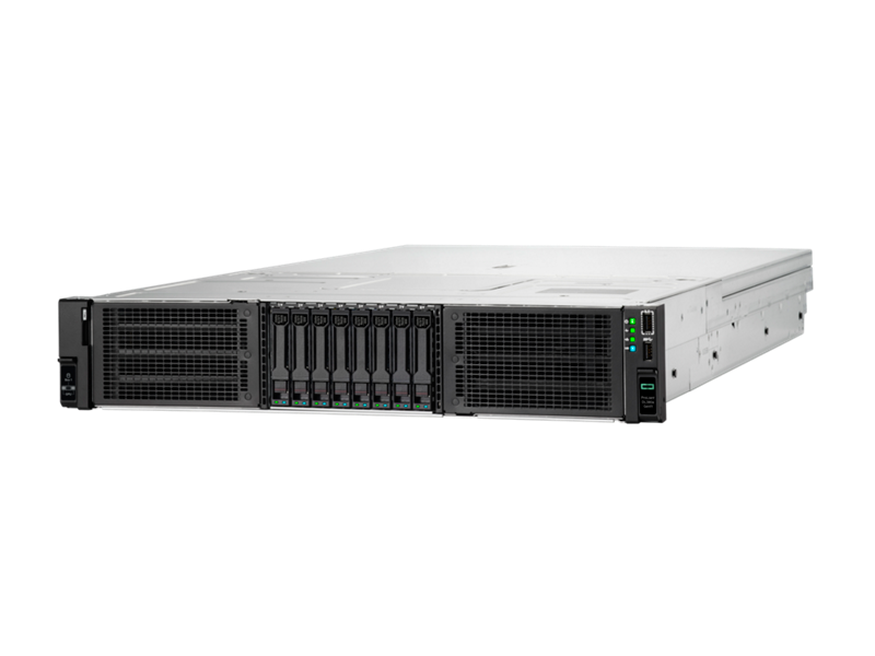 Silver and black HPE ProLiant DL380a Gen11 2U GPU server with multiple drive bays and indicator lights for high performance