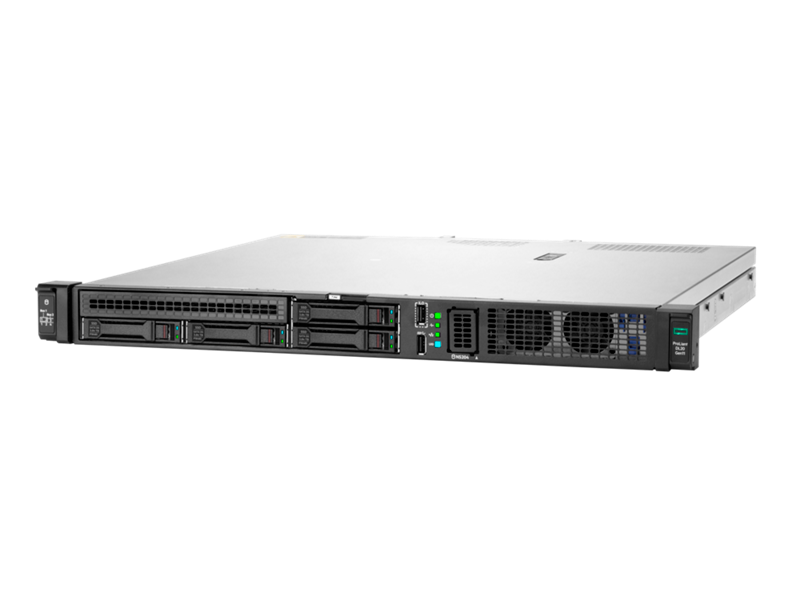 Silver and black hp proliant dl380 gen10 server rack showing multiple drive bays network ports and ventilation grilles