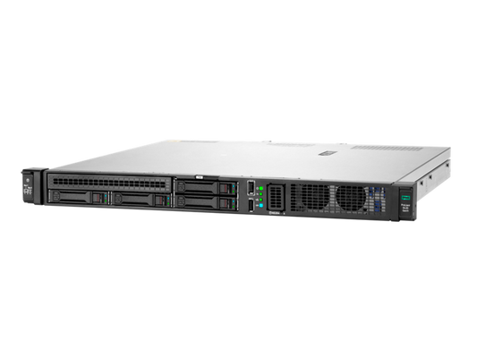 Silver and black hp proliant dl380 gen10 server rack showing multiple drive bays network ports and ventilation grilles