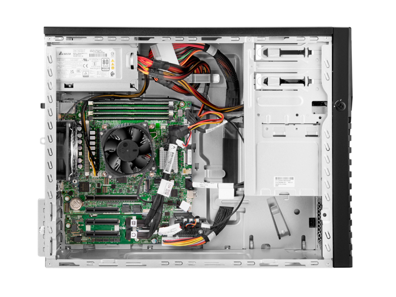Black and silver hp desktop tower server with visible internal components hpe ml30 gen11 xeon e-2400 128gb ddr5