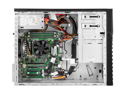 Black and silver hp desktop tower server with visible internal components hpe ml30 gen11 xeon e-2400 128gb ddr5