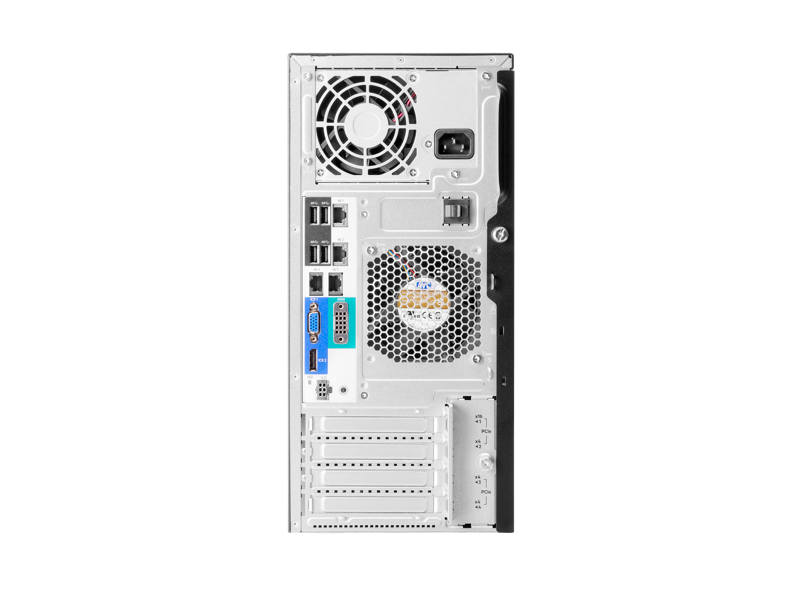 White hpe ml30 gen11 tower server with mesh front panel, dual fans, and multiple i/o ports on the back side