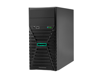 Black hp proliant ml30 gen8 server tower with green illuminated accent strip and front panel ports for enterprise use