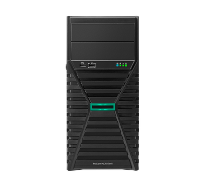 Black hp proliant ml30 gen11 tower server with green illuminated stripe and ventilation slats for enterprise use