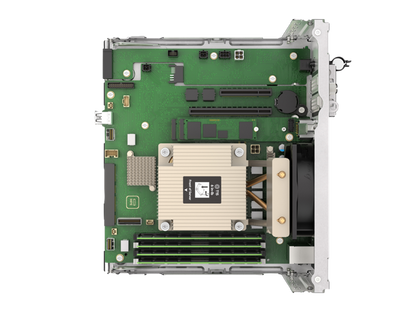 Green circuit board with beige heat sink and silver components in hpe proliant gen11 ultramicro tower server