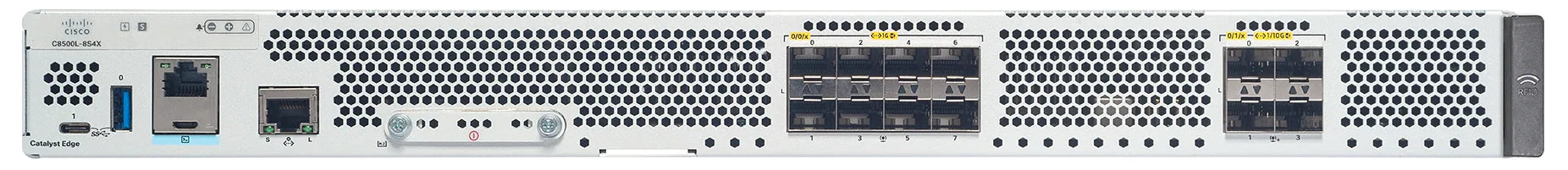 Cisco C8500L-8S4X black silver server rack with 8x 1G and 4x 10G SFP slots