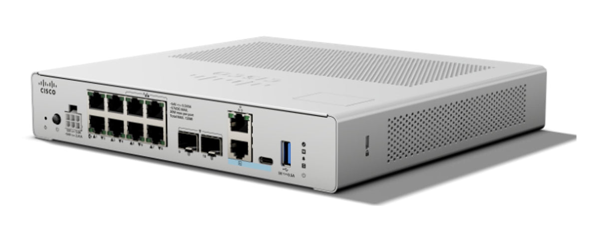 White cisco csf240p-td-k9 secure firewall with multiple ethernet ports and perforated ventilation panel on the back side