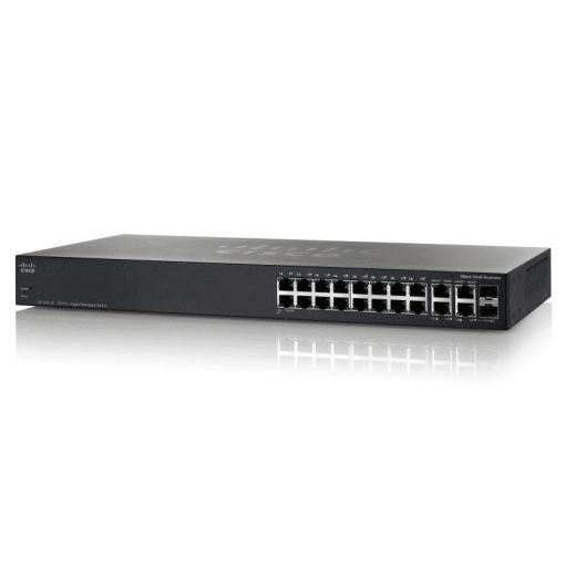 Yellow black striped skateboard grip tape on Cisco SRW2016-K9-AU switch