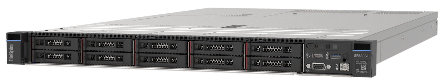 Lenovo SR630 | 1U rack | 2x Intel Xeon Scalable | 24 DIMM DDR4 | Up to 10x 2.5in or 4x 3.5in bays incl. NVMe options | Redundant hot-swap PSUs | PCIe/OCP expansion | XClarity management