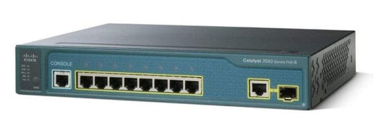 Cisco WS-C3560-8PC-S 8-port PoE switch with green body