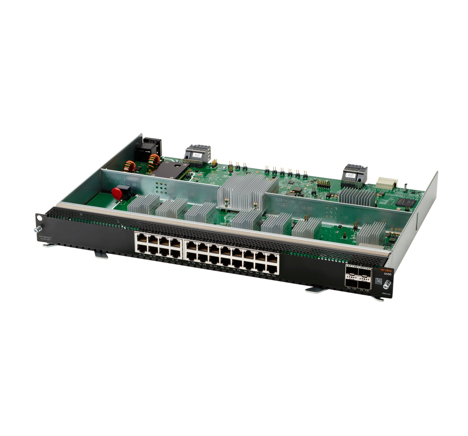 Aruba R0X42A 24-port 10GBASE-T switch with green PCB and black frame