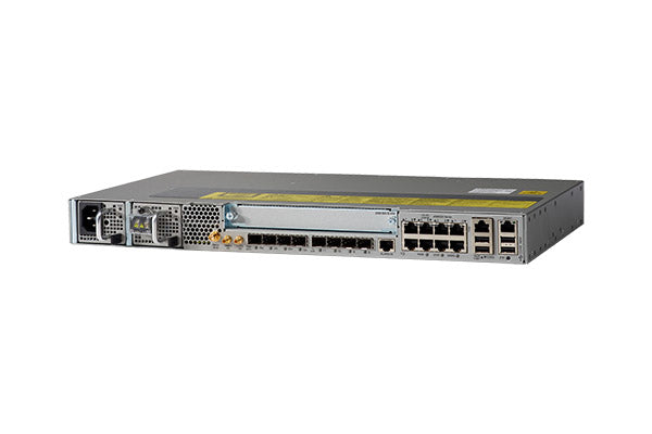 Cisco 2960X switch with ports, yellow label, and ASR-920 router