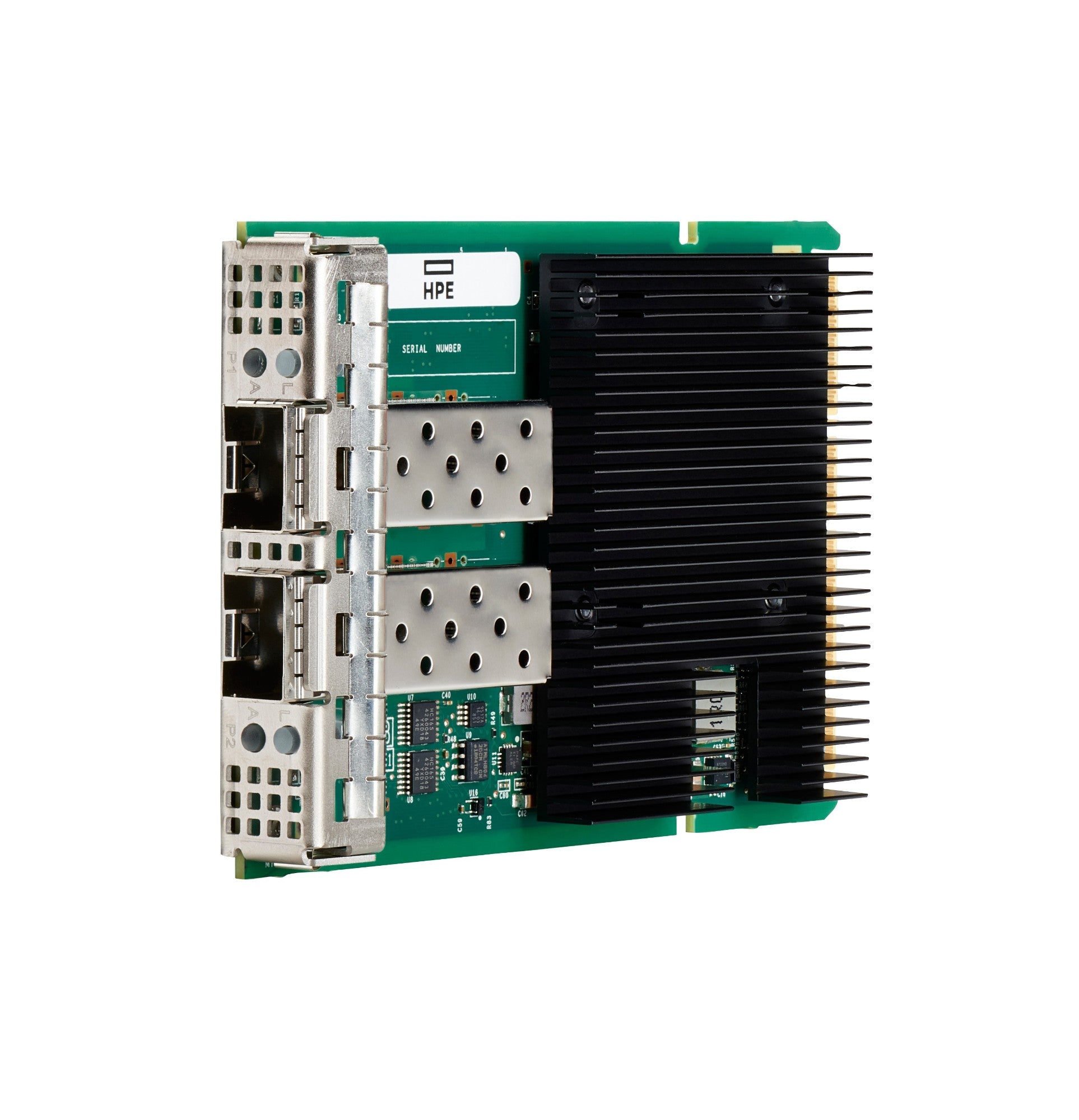 HPE P10106-B21 10/25GbE OCP 3.0 NIC with green PCB, black heatsink