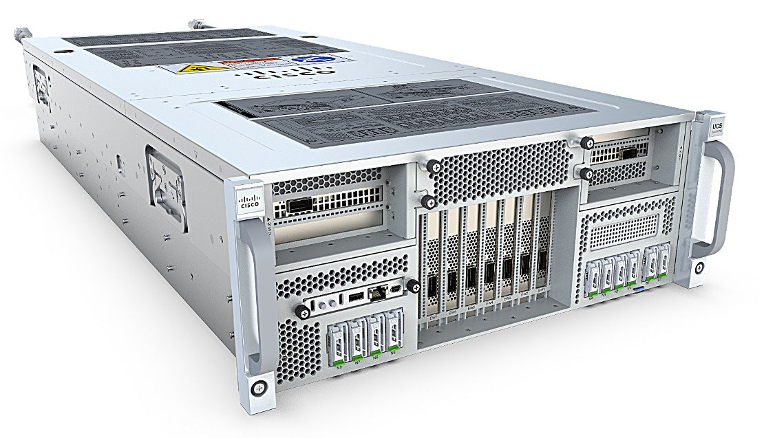 Cisco C885L-M8-CHASSIS silver rack with drive bays and ports