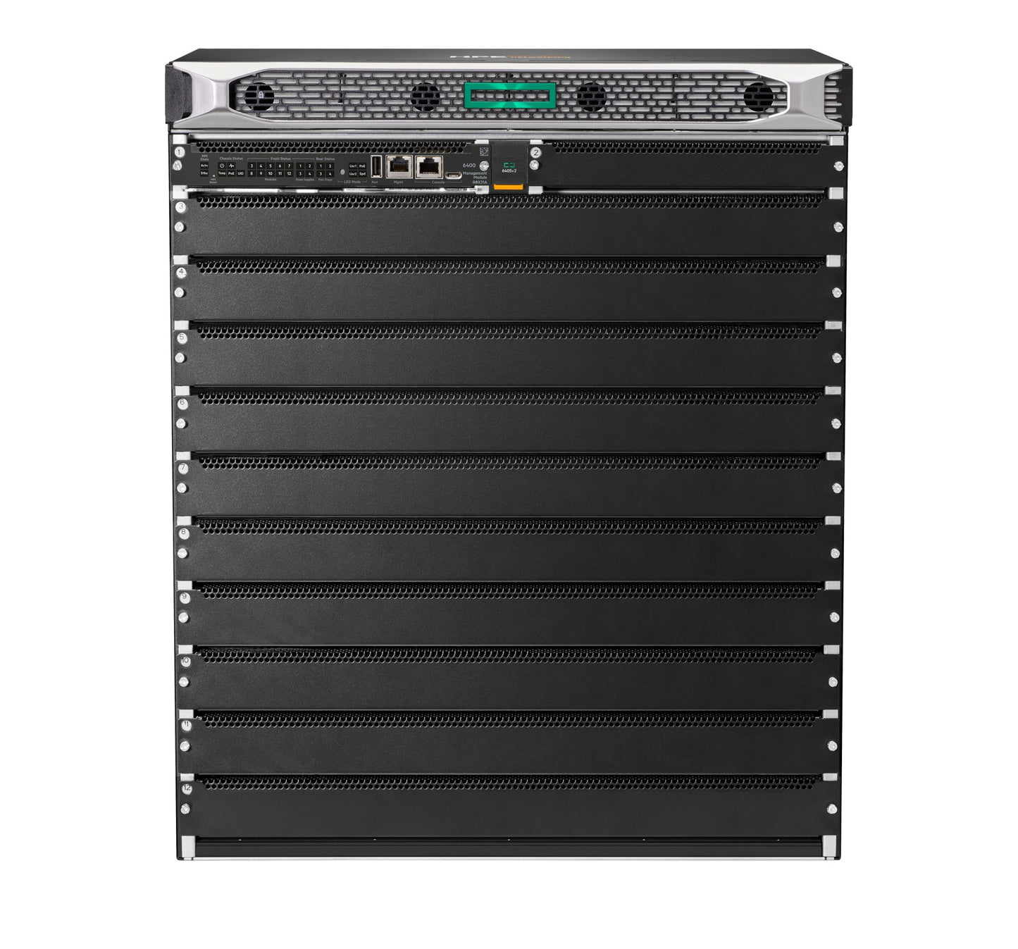 Aruba R0X27C CX 6410 v2 10-slot modular chassis with HPE server rack