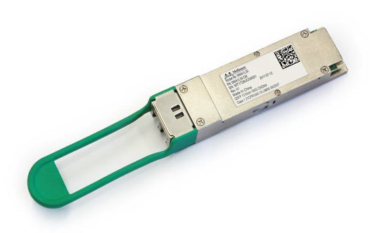 NVIDIA 100GbE QSFP28 CWDM4 transceiver module, green and white, 1310nm