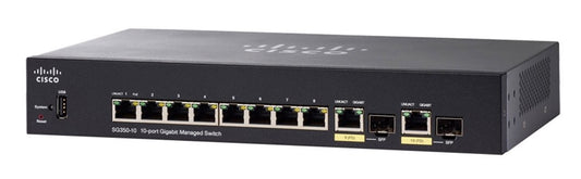 Cisco SG350-10-K9-AU | 8x 1G RJ45 + 2x 1G SFP uplinks | Non-PoE | L2/L3 static | No license