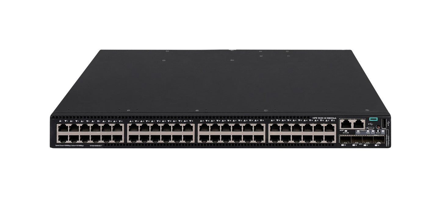 HPE R8M26A 48-port black Gigabit Ethernet switch with RJ-45 ports