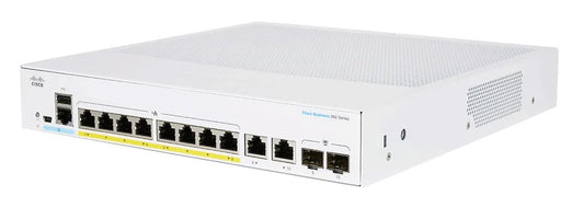 Cisco CBS250-8FP-E-2G-AU | 8x 1G PoE+ (802.3at); PoE: PoE+; Uplinks: 2x 1G combo (RJ-45/SFP); Smart Managed L2/L3 static