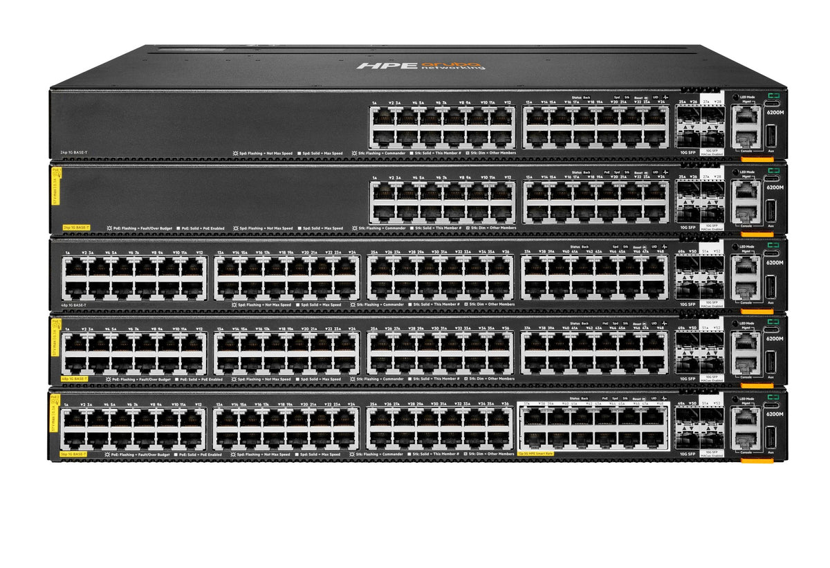Aruba R8q70a Rear Aruba R8Q70A | CX 6200M PoE Switch, 48x 1G RJ45, Class 4 PoE, 4x 10G S ...