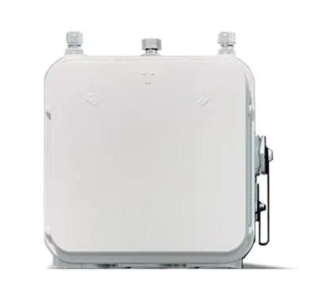 White rectangular outdoor metal enclosure with three silver caps and side latch for cisco catalyst iw9167 wi-fi 6e access point