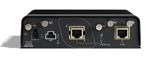 Black cisco iw9165e catalyst wi-fi 6e industrial access point with two ethernet ports and three front indicators