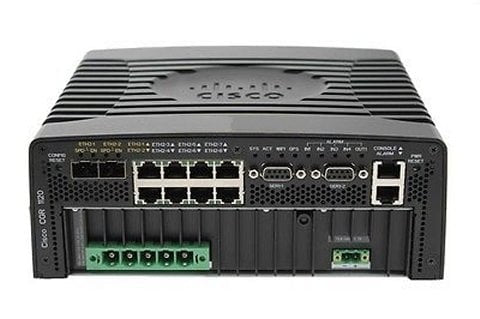 Cisco CGR1120/K9 | Rugged router | 2x GE, 6x FE LAN, 2x Serial; Wi‑Fi, GPS; SD‑WAN: IOS feature‑set; LTE: module‑ready; 2 module slots
