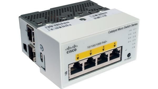 Cisco CMICR-4PS | 4x 1G PoE+ access (802.3at), 2x 1G SFP uplinks, L2 managed
