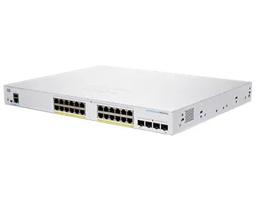 Cisco CBS250-24P-4X switch with 24 PoE+ Gigabit ports and 4 SFP+