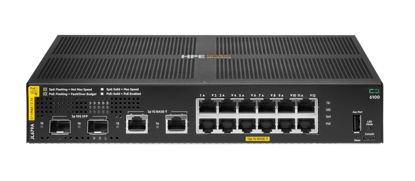 Aruba JL679A switch with 12x 1G PoE+ ports and 10G uplinks